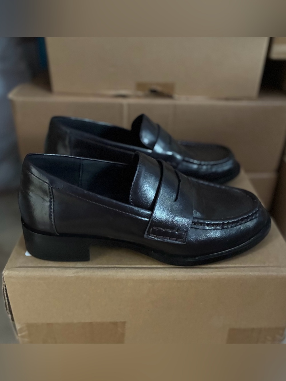 Zara Black Leather Penny Loafers